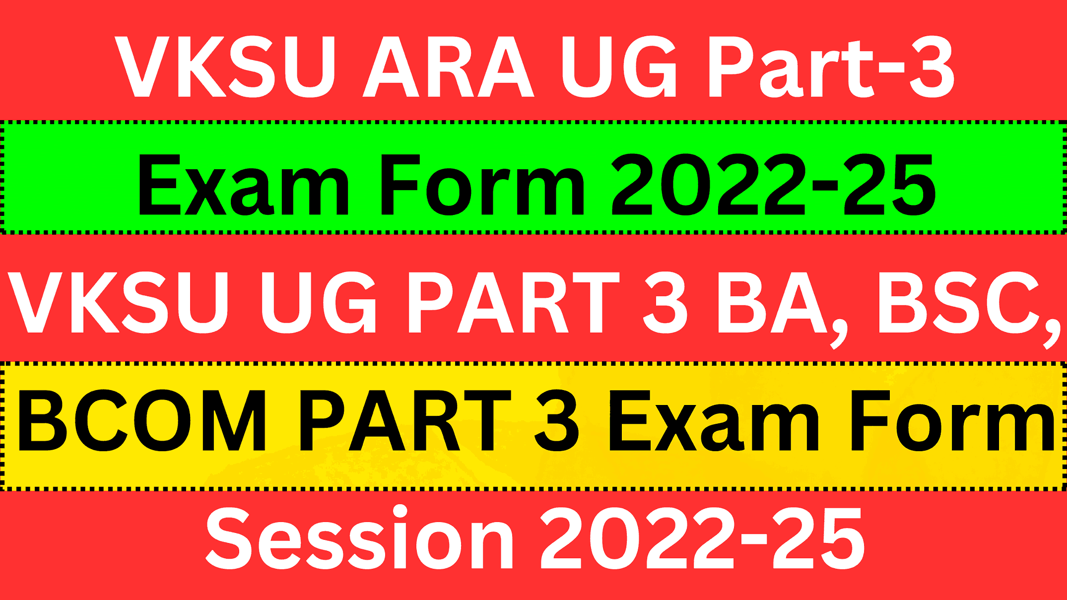 **वीर कुंवर सिंह विश्वविद्यालय (VKSU) स्नातक पार्ट-3 परीक्षा फॉर्म 2025: पूरी जानकारी** --- ### **संक्षिप्त जानकारी** वीर कुंवर सिंह विश्वविद्यालय (VKSU), आरा ने स्नातक (B.A, B.Com, B.Sc, BBA, बायोटेक्नोलॉजी और मत्स्य विज्ञान) पार्ट-3 सत्र 2022-2025 के परीक्षा फॉर्म भरने की प्रक्रिया शुरू कर दी है। इच्छुक छात्र ऑनलाइन आवेदन कर सकते हैं। --- ### **महत्वपूर्ण तिथियां** | **घटना** | **तिथि** | |----------|----------| | परीक्षा फॉर्म भरने की शुरुआत | 05 फरवरी 2025 | | आवेदन की अंतिम तिथि | 15 फरवरी 2025 | | एडमिट कार्ड जारी | मार्च 2025 | | परीक्षा तिथि | मार्च 2025 | | परिणाम घोषित | अप्रैल 2025 | --- ### **आवेदन शुल्क** | **श्रेणी** | **शुल्क (रु.)** | |-----------|---------------| | सामान्य/बीसी-2 | 1145/- | | बीसी-1/एससी/एसटी | 945/- | | BBA/बायोटेक्नोलॉजी/मत्स्य विज्ञान (सभी छात्र) | 1750/- | | सत्र 2020-23, 2021-24 (सभी छात्र) | 1145/- | 🔹 भुगतान ऑनलाइन माध्यम (डेबिट कार्ड, क्रेडिट कार्ड, इंटरनेट बैंकिंग) से किया जा सकता है। --- ### **VKSU UG पार्ट-3 परीक्षा फॉर्म 2025 कैसे भरें?** 1️⃣ **VKSU की आधिकारिक वेबसाइट** [vksuexams.com](https://vksuexams.com/) पर जाएं। 2️⃣ **User Login** सेक्शन में अपना रजिस्ट्रेशन नंबर और पिछले परीक्षा फॉर्म का पासवर्ड दर्ज करें। 3️⃣ यदि पासवर्ड भूल गए हैं, तो **Forgot Password** पर क्लिक करें और रजिस्टर्ड मोबाइल नंबर पर नया पासवर्ड प्राप्त करें। 4️⃣ लॉगिन करने के बाद **"स्नातक पार्ट-3 परीक्षा फॉर्म भरें"** के विकल्प पर क्लिक करें। 5️⃣ फॉर्म खुलने के बाद सभी आवश्यक विवरण भरें और भुगतान करें। 6️⃣ पेमेंट करने के बाद फॉर्म का प्रिंटआउट निकालें और आवश्यक दस्तावेजों के साथ अपने कॉलेज में जमा करें। --- ### **जरूरी सूचना** ✅ केवल वही छात्र परीक्षा फॉर्म भर सकते हैं, जो पार्ट-1 और पार्ट-2 में पास हैं। ❌ प्रमोटेड या अनुत्तीर्ण (Fail) छात्र परीक्षा फॉर्म नहीं भर सकते। --- ### **हेल्पलाइन डिटेल्स** 📞 **VKSU परीक्षा हेल्पलाइन:** 📆 (सोमवार से शुक्रवार, सुबह 10:00 बजे से शाम 5:00 बजे तक) ☎️ **संपर्क नंबर:** +91 9120130011, 7388269373 📧 **ईमेल:** Help@vksuexams.com 📞 **स्टूडेंट हेल्प पॉइंट:** 🕘 (सुबह 9:00 बजे से शाम 6:00 बजे तक, सभी दिन) 📲 **मोबाइल:** 7654767942 (किस्मत कुमार) 📧 **ईमेल:** pstudenthelp@gmail.com --- ### **महत्वपूर्ण लिंक** | **लिंक** | **क्लिक करें** | |---------|--------------| | परीक्षा फॉर्म भरें | [यहां क्लिक करें](#) | | लॉगिन करें | [यहां क्लिक करें](#) | | पासवर्ड भूल गए? | [यहां क्लिक करें](#) | | शिकायत दर्ज करें | [यहां क्लिक करें](#) | | परीक्षा नोटिस डाउनलोड करें | [यहां क्लिक करें](#) | | WhatsApp ग्रुप जॉइन करें | [यहां क्लिक करें](#) | | Telegram ग्रुप जॉइन करें | [यहां क्लिक करें](#) | | आधिकारिक वेबसाइट | [यहां क्लिक करें](https://vksuexams.com/) | --- ## **अक्सर पूछे जाने वाले प्रश्न (FAQs)** ❓ **VKSU UG पार्ट-3 परीक्षा फॉर्म कब से भरा जाएगा?** ✅ फॉर्म भरने की प्रक्रिया 5 फरवरी 2025 से शुरू होगी। ❓ **परीक्षा शुल्क का भुगतान कैसे कर सकते हैं?** ✅ परीक्षा शुल्क का भुगतान डेबिट कार्ड, क्रेडिट कार्ड या इंटरनेट बैंकिंग के माध्यम से किया जा सकता है। ❓ **अगर पासवर्ड भूल जाएं तो क्या करें?** ✅ Forgot Password विकल्प का उपयोग करके नया पासवर्ड प्राप्त करें। ❓ **क्या प्रमोटेड छात्र परीक्षा फॉर्म भर सकते हैं?** ❌ नहीं, केवल वे छात्र परीक्षा फॉर्म भर सकते हैं जो पार्ट-1 और पार्ट-2 पास कर चुके हैं। ❓ **एडमिट कार्ड कब जारी होगा?** ✅ मार्च 2025 में एडमिट कार्ड जारी किया जाएगा। --- **निष्कर्ष:** यदि आप VKSU UG पार्ट-3 परीक्षा 2025 के लिए आवेदन करना चाहते हैं, तो जल्द ही ऑनलाइन फॉर्म भरें। किसी भी समस्या के लिए हेल्पलाइन से संपर्क करें।