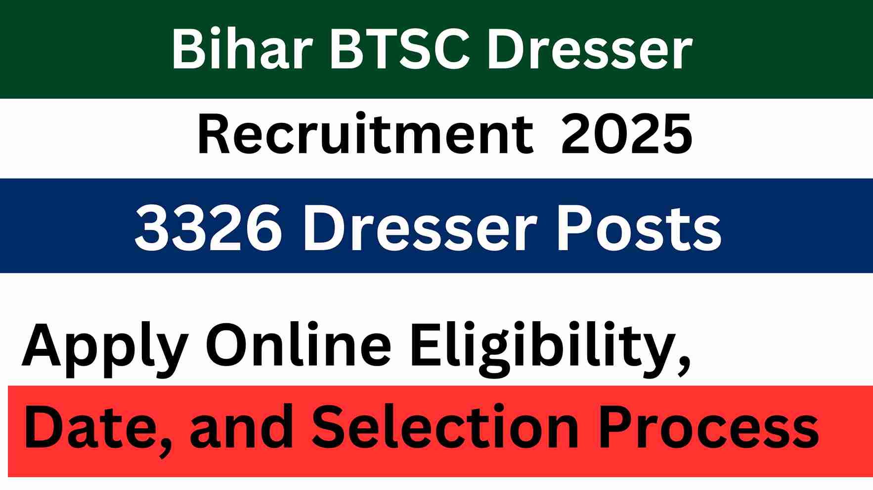 Bihar BTSC Dresser Recruitment 2025 Apply Online : Now For 3326 Dresser Posts, Check Eligibility, Dates