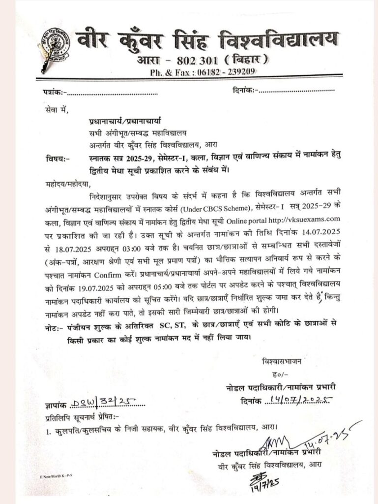 VKSU UG 2nd Merit List 2025