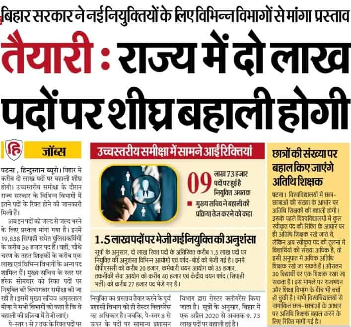 Bihar Upcoming 2 Lakh Vacancy in 2025 बिहार में बहुत जल्द ही होगी 2 लाख पदों पर बहाली